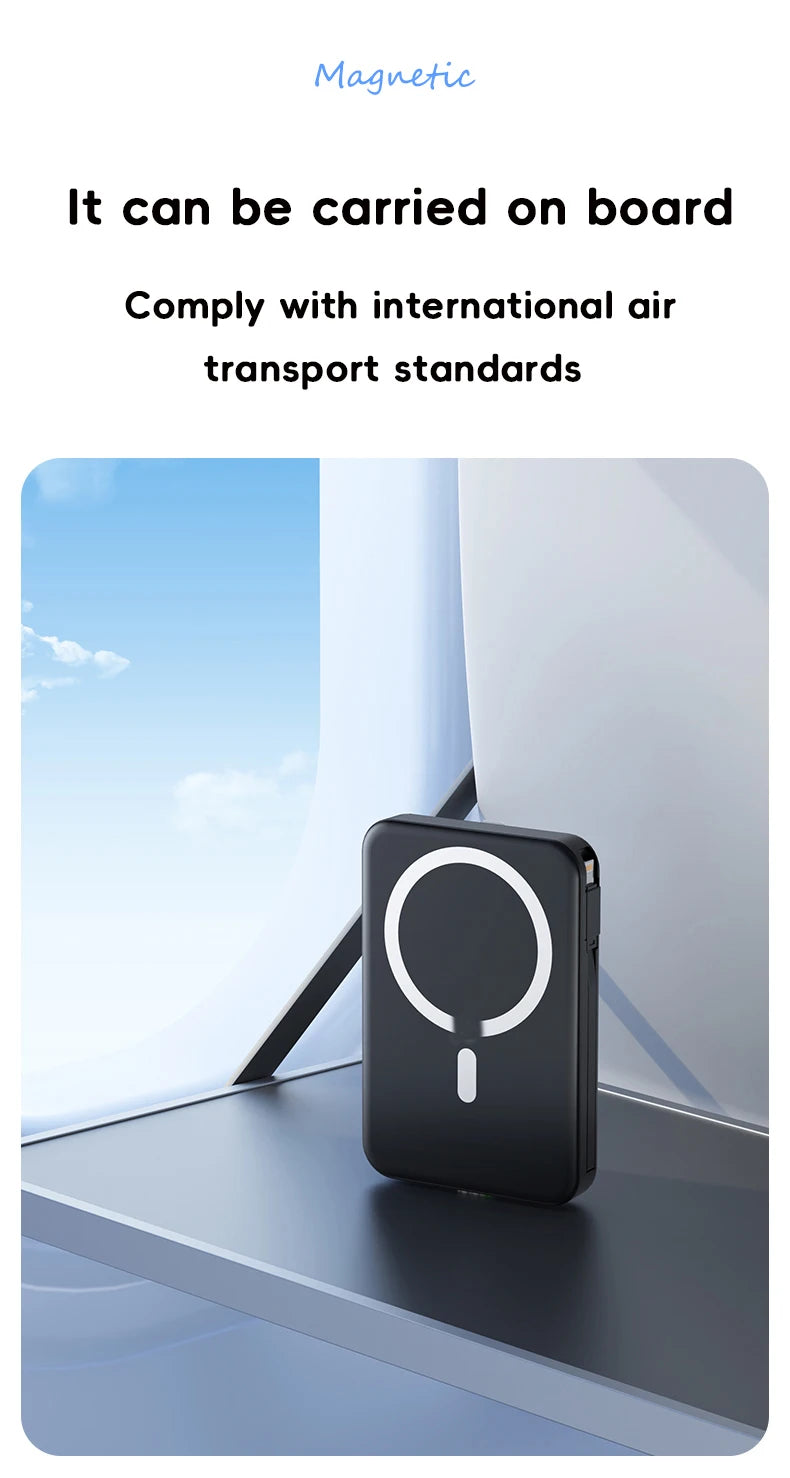 10000mAh Magnetic Wireless Power Bank with Built in Cables and Fast Charging Stand
