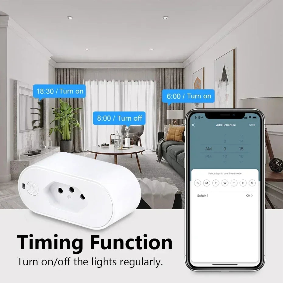 Tuya 16A/20A Brazil Standard WiFi Smart Plug | Power Monitoring & Voice Control
