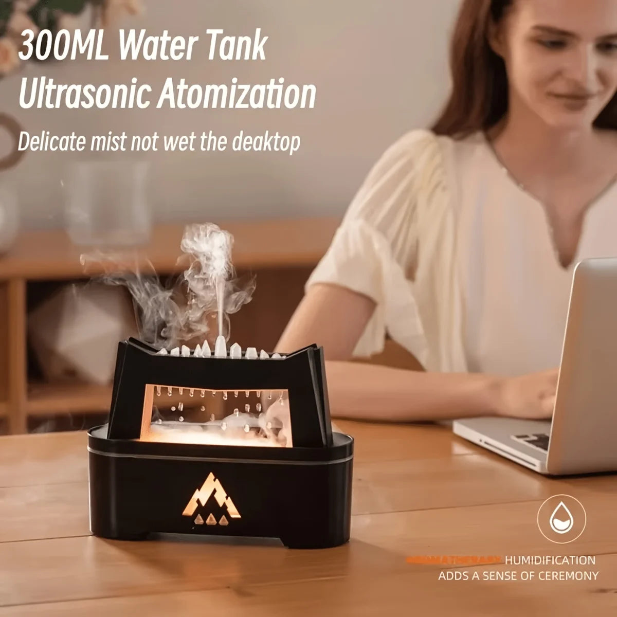 10.14oz Rain Cloud Flame Aroma Diffuser | Water Drop Sound & Essential Oil Humidifier