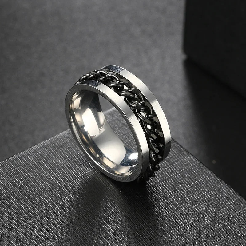 Anxiety Fidget Rings For Men Spining Titanium Stainless Steel Colorfully Spinner Rotatable Chain Jewelry Rotating Rings Men Gift