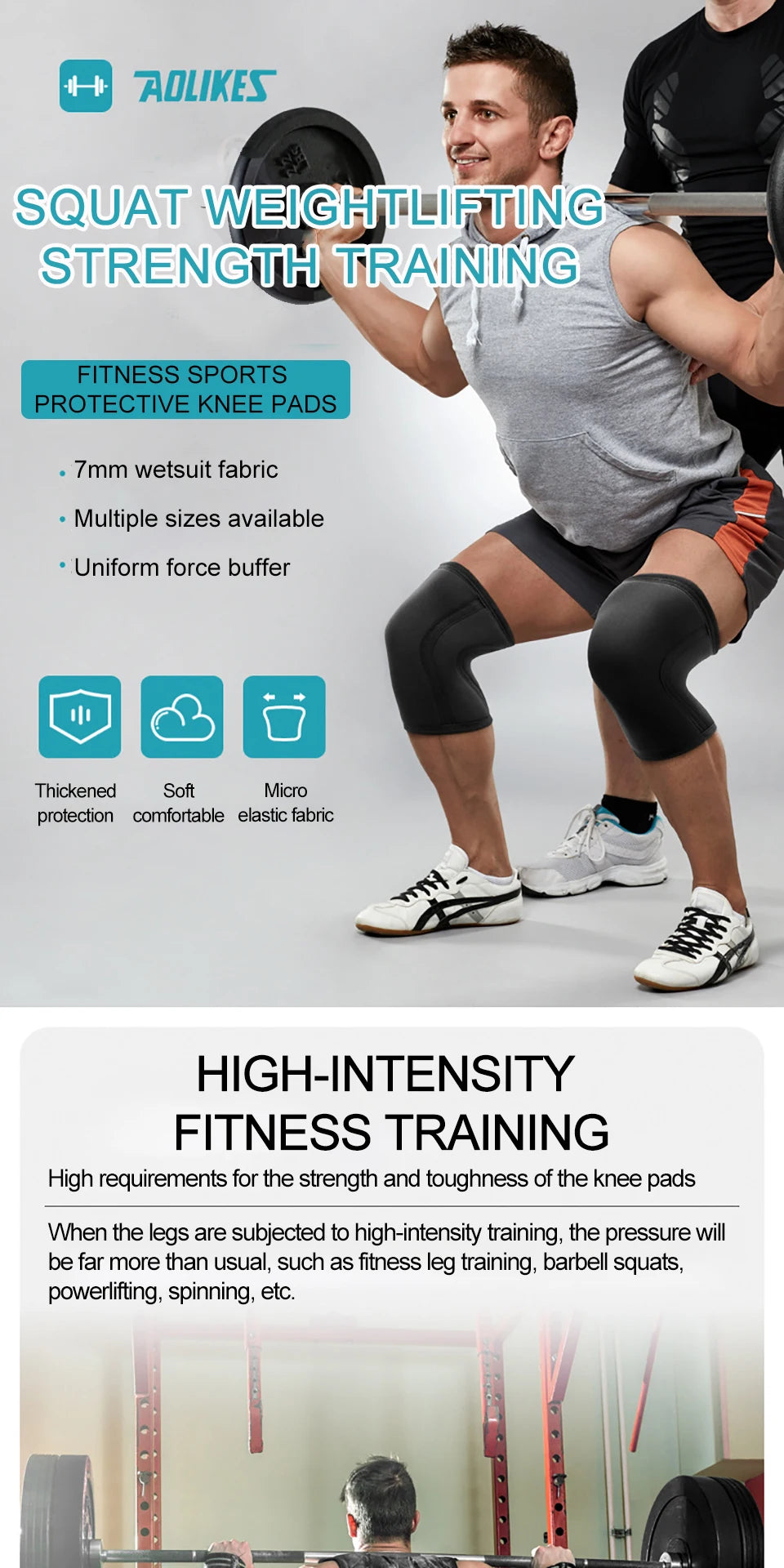 AOLIKES 7mm Neoprene Knee Pads – Compression Support for Gym & Weightlifting