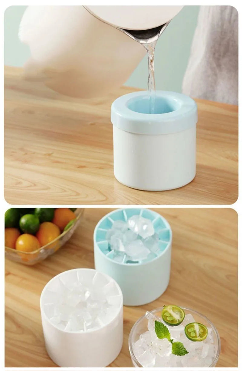 Silicone Round Ice Cube Mold Bucket Refrigerator Freeze Storage Maker Cups