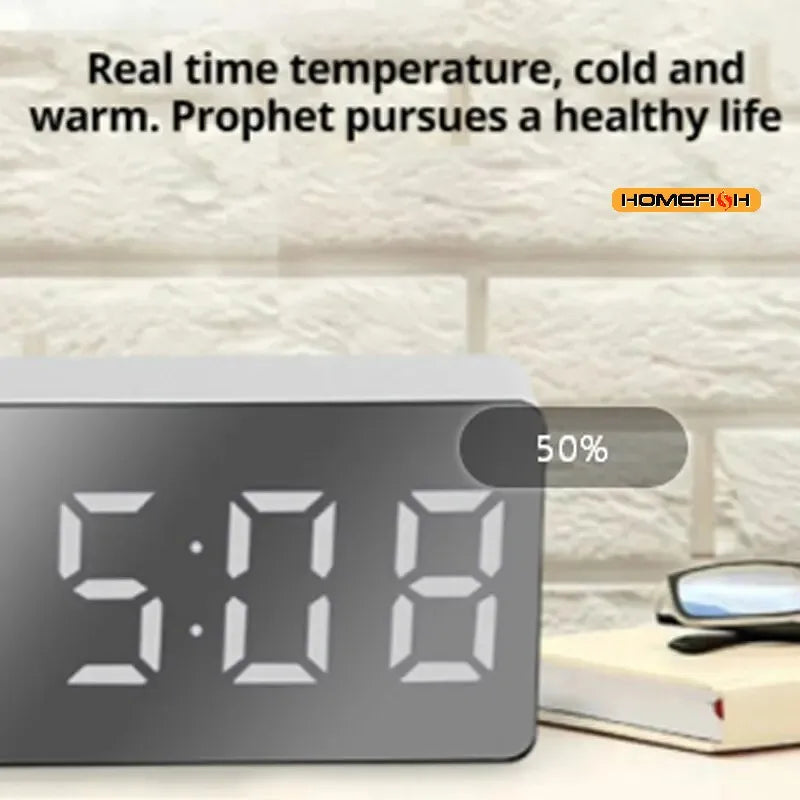 LED Mirror Alarm Clock Digital Desktop Table Time Display Night Light USB