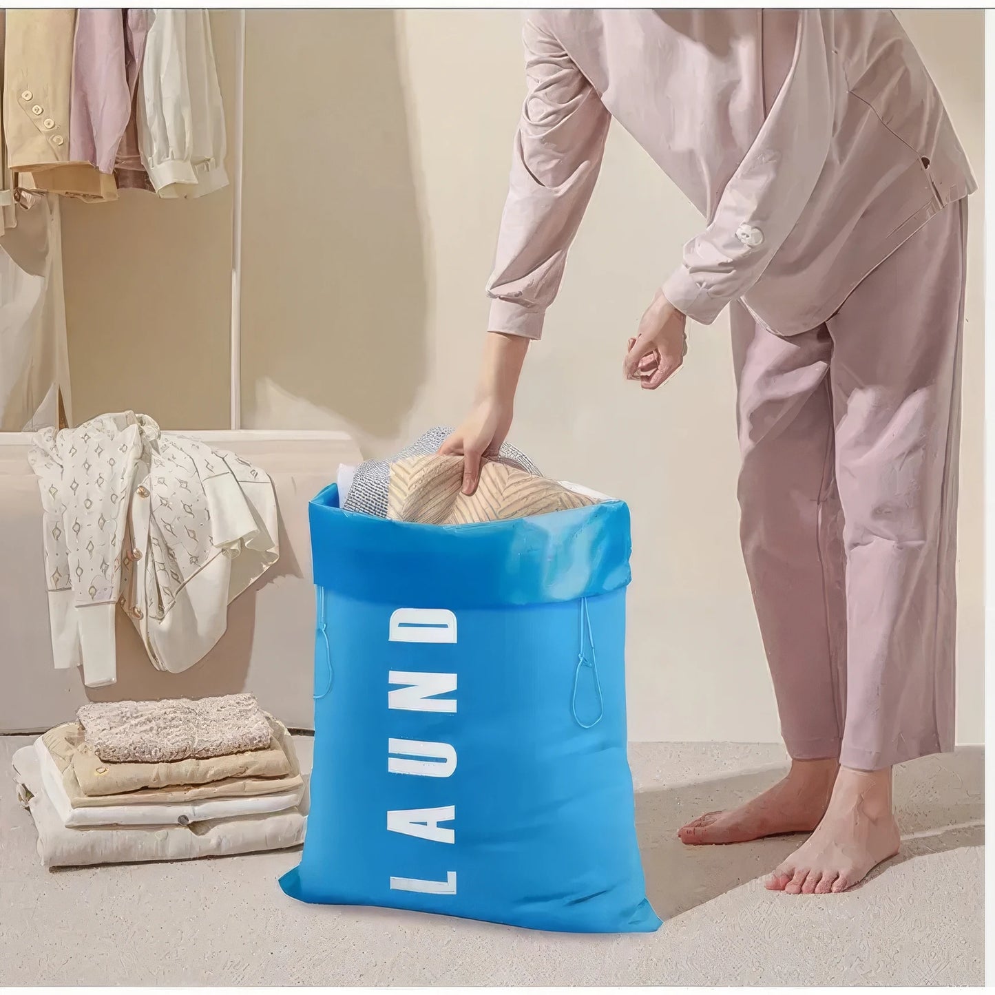 Durable Oxford Cloth Drawstring Storage Bag | Foldable & Portable Design (Blue)