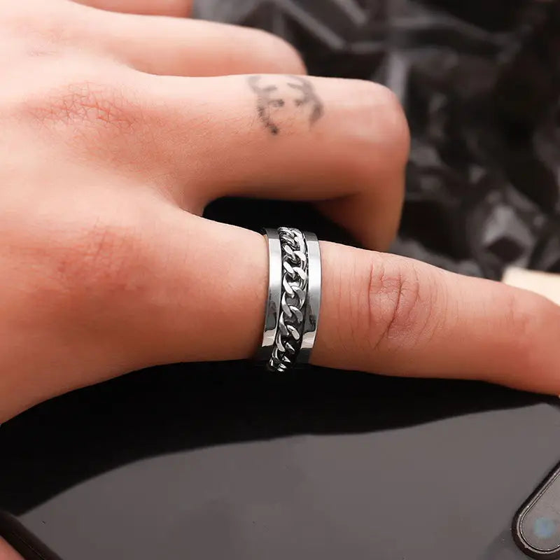 Anxiety Fidget Rings For Men Spining Titanium Stainless Steel Colorfully Spinner Rotatable Chain Jewelry Rotating Rings Men Gift