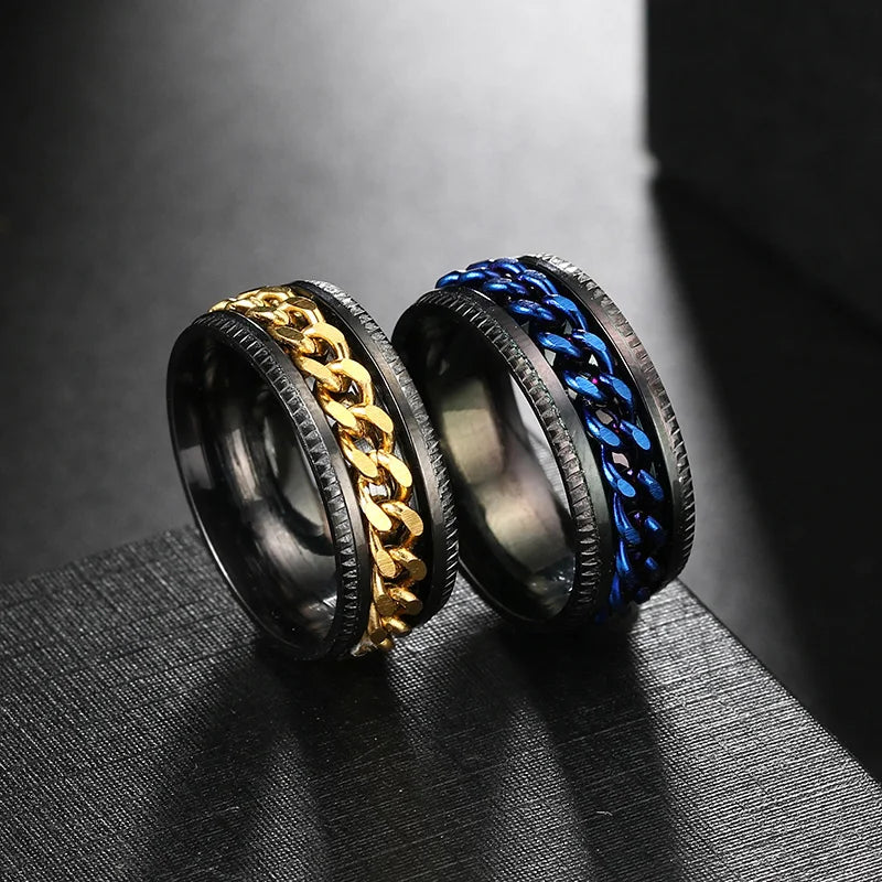 Anxiety Fidget Rings For Men Spining Titanium Stainless Steel Colorfully Spinner Rotatable Chain Jewelry Rotating Rings Men Gift