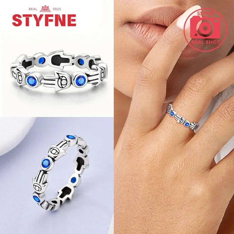 925 Sterling Silver Blue Evil Eyes Ring Original Design Zircon Finger Lucky Sign Rings for Women High Quality Fine Jewelry Gift