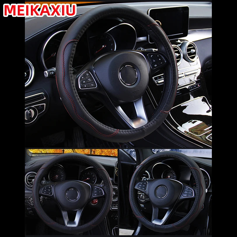 PU Leather Embossed Steering Wheel Cover 14.5–15 Inch