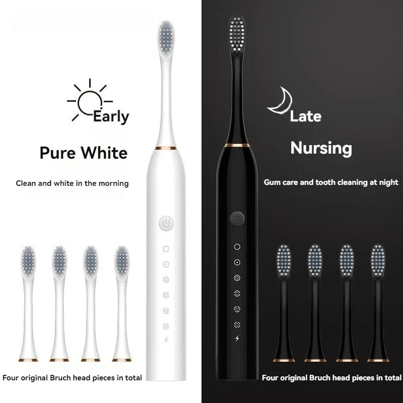 Electric Ultrasonic Toothbrush – 6 Speed USB Rechargeable Waterproof Tooth Cleaner (Couple Set)