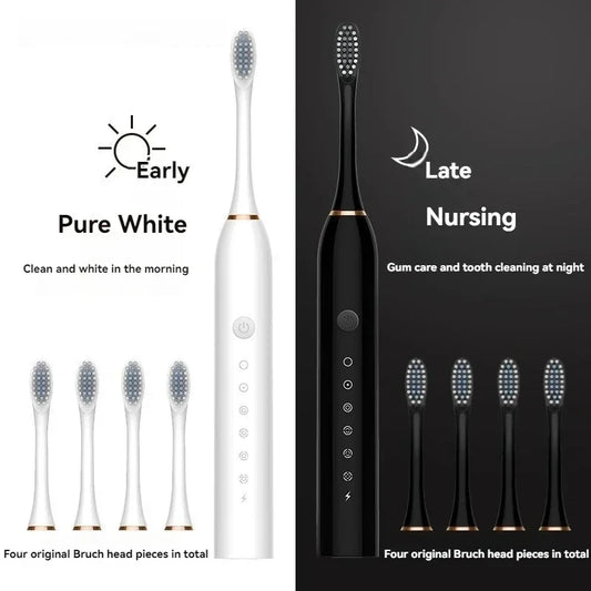 Electric Ultrasonic Toothbrush – 6 Speed USB Rechargeable Waterproof Tooth Cleaner (Couple Set)