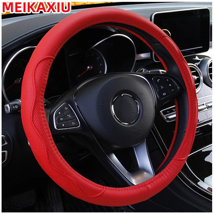 PU Leather Embossed Steering Wheel Cover 14.5–15 Inch