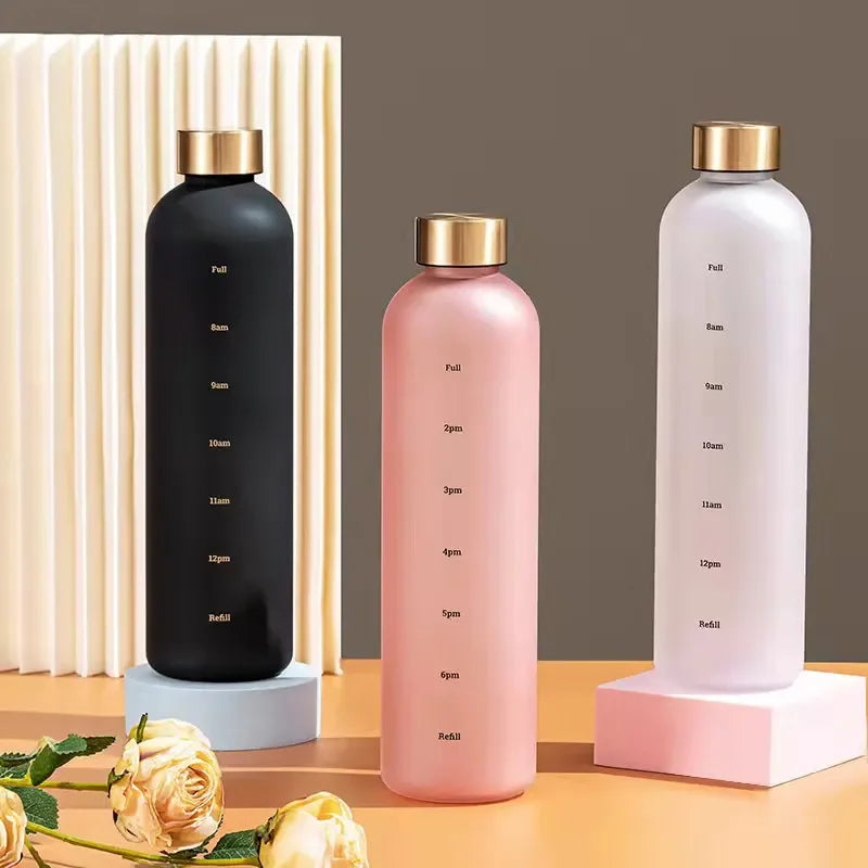 1-Liter Motivational Water Bottle | Sports Bottle with Time Markers & Stickers