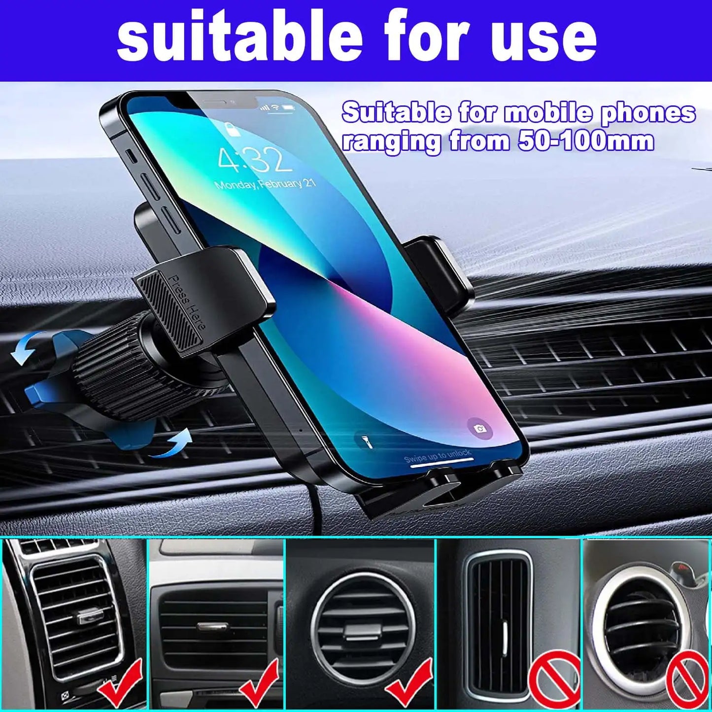 Car Phone Mount with Long Arm – Universal Air Vent Holder