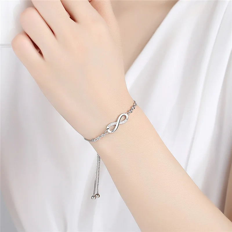 925 Sterling Silver Crystal Adjustable Knot Bracelet