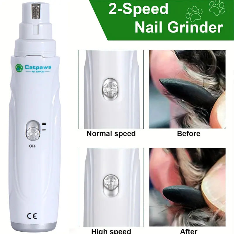 Electric Pet Nail Grinder & Trimmer – USB Rechargeable Quiet 2-Speed Dog & Cat Nail Care Tool