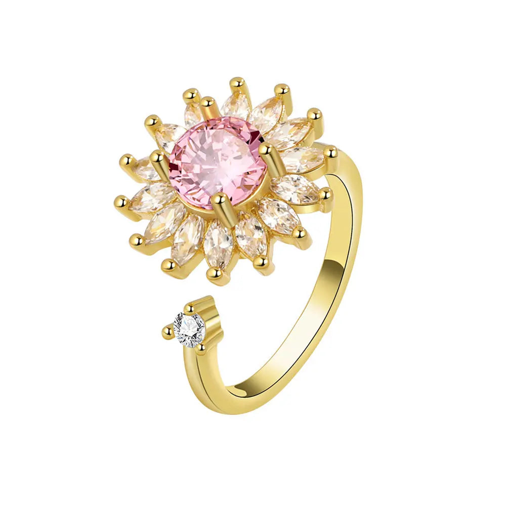 925 Sterling Silver Rotatable Sunflower Ring