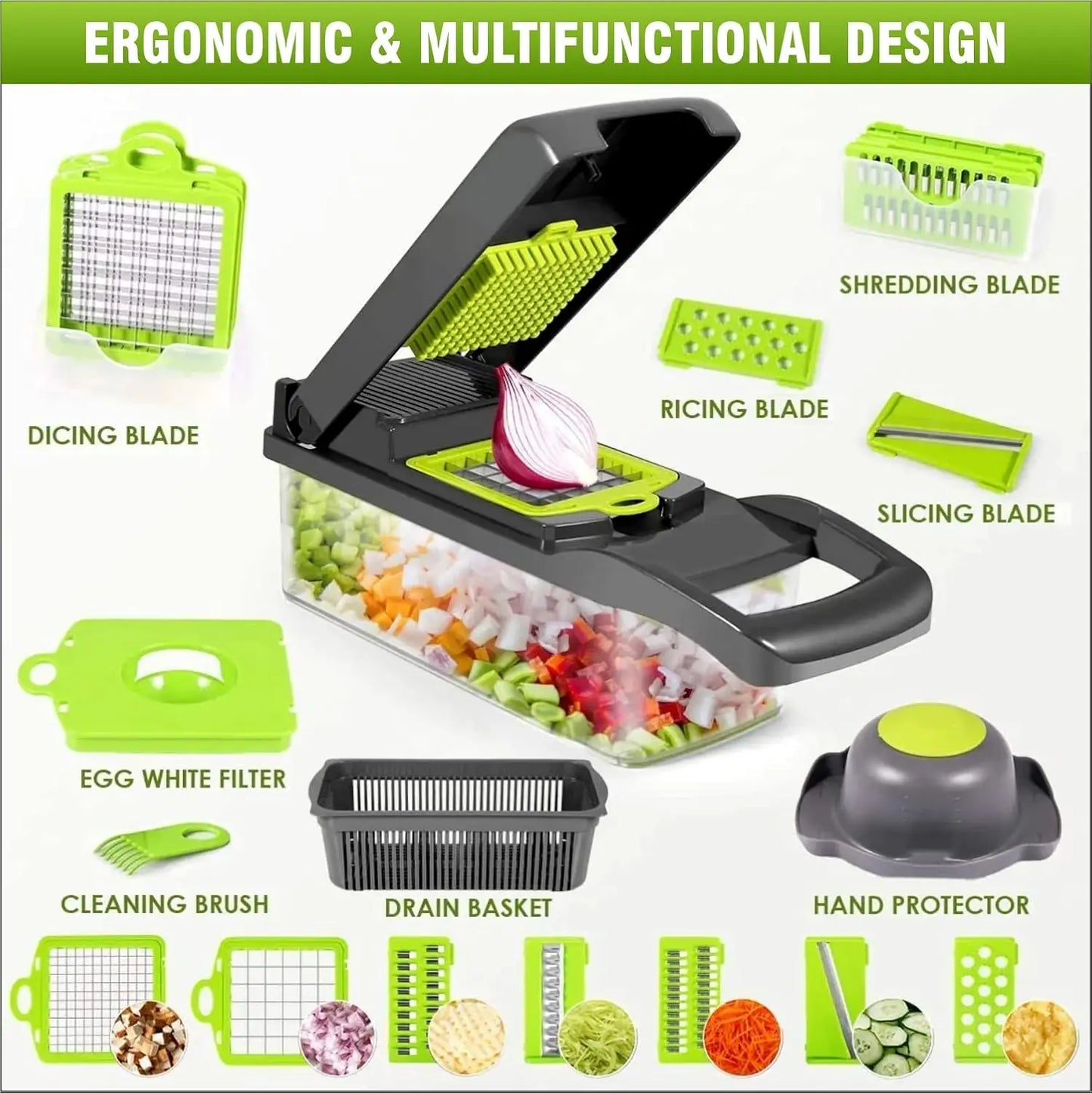 16-in-1 Multifunctional Vegetable Chopper | 8-Blade Professional Kitchen System