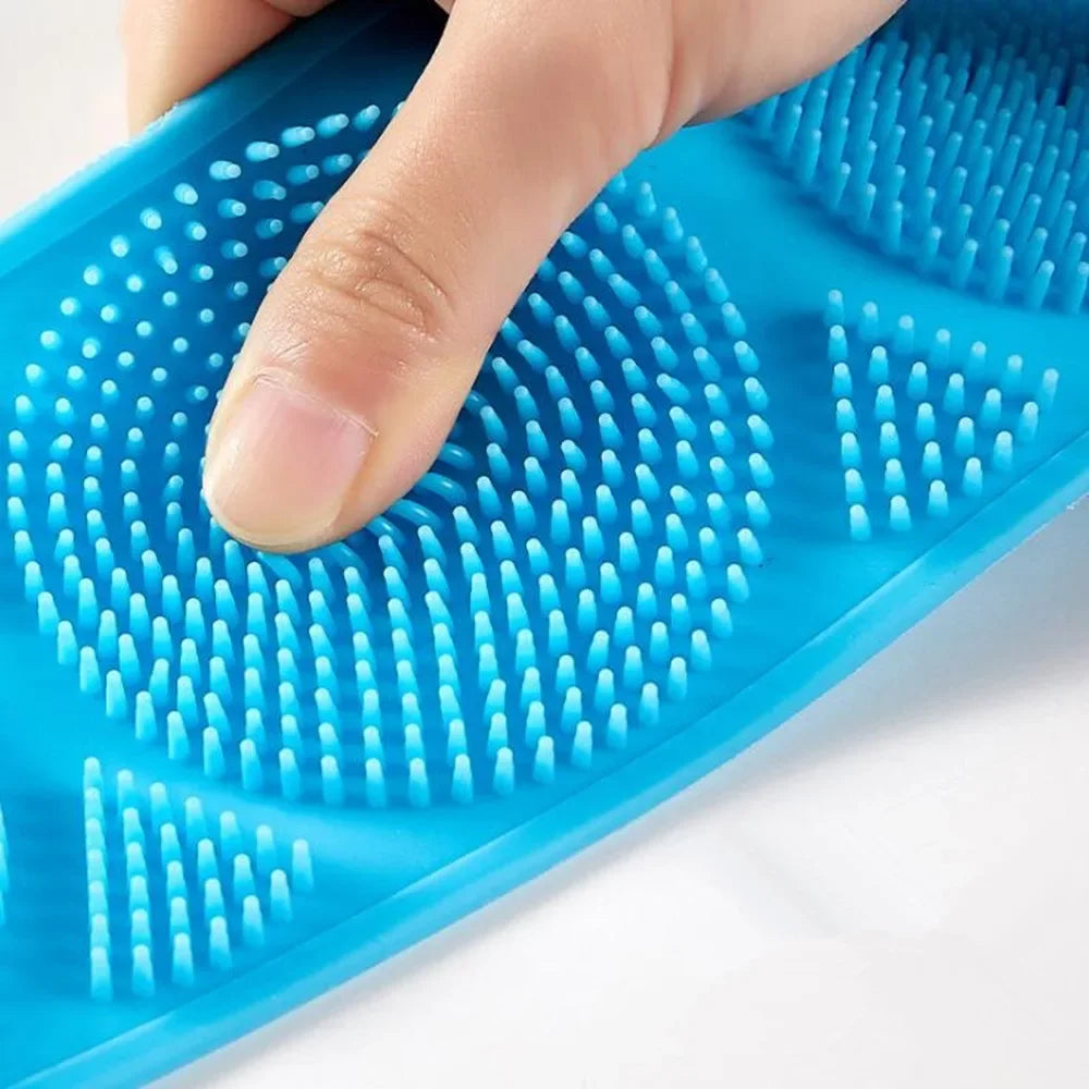 Silicone Bath Body Scrubber Exfoliating Shower Brush Back Massage Washer Strap