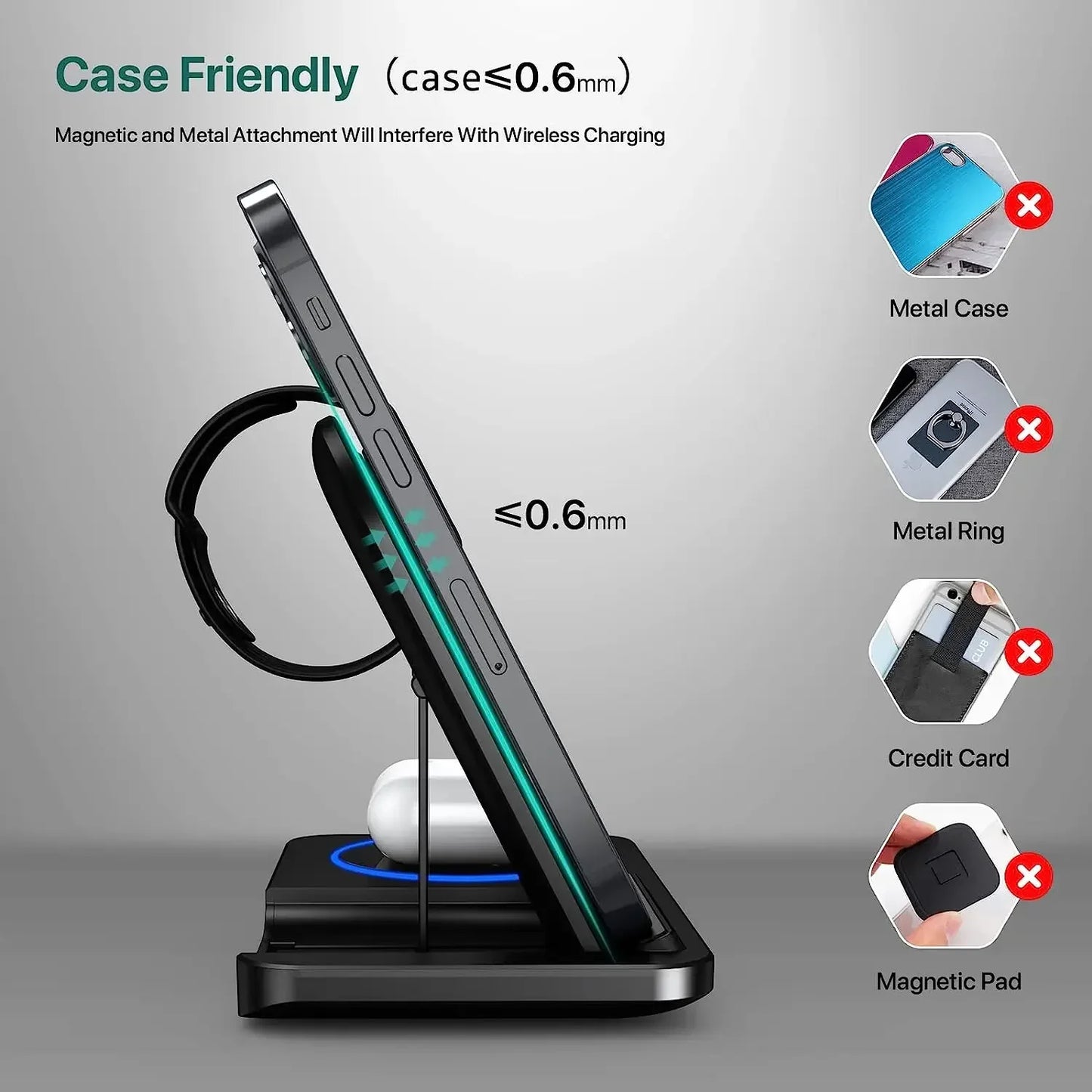 30W 3-in-1 Fast Wireless Charger Stand – Foldable Charging Dock for iPhone, Apple Watch & AirPods (iPhone 15–11 Compatible)