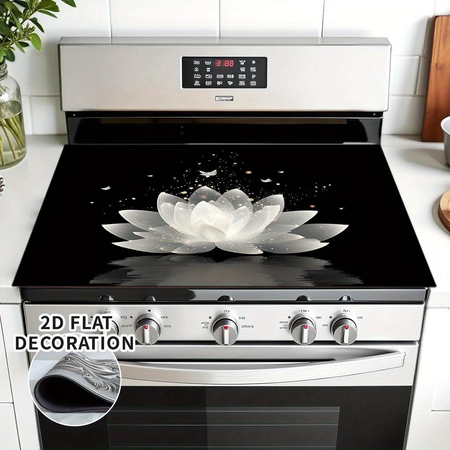 Lotus Butterfly Stove Top Cover Heat Resistant Non Slip Protector Mat for Induction Cooktop Kitchen Decor 2D Flat Cover
