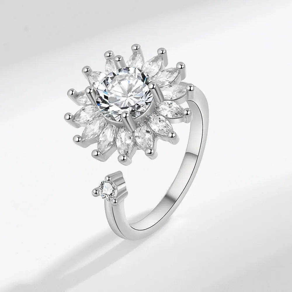 925 Sterling Silver Rotatable Sunflower Ring
