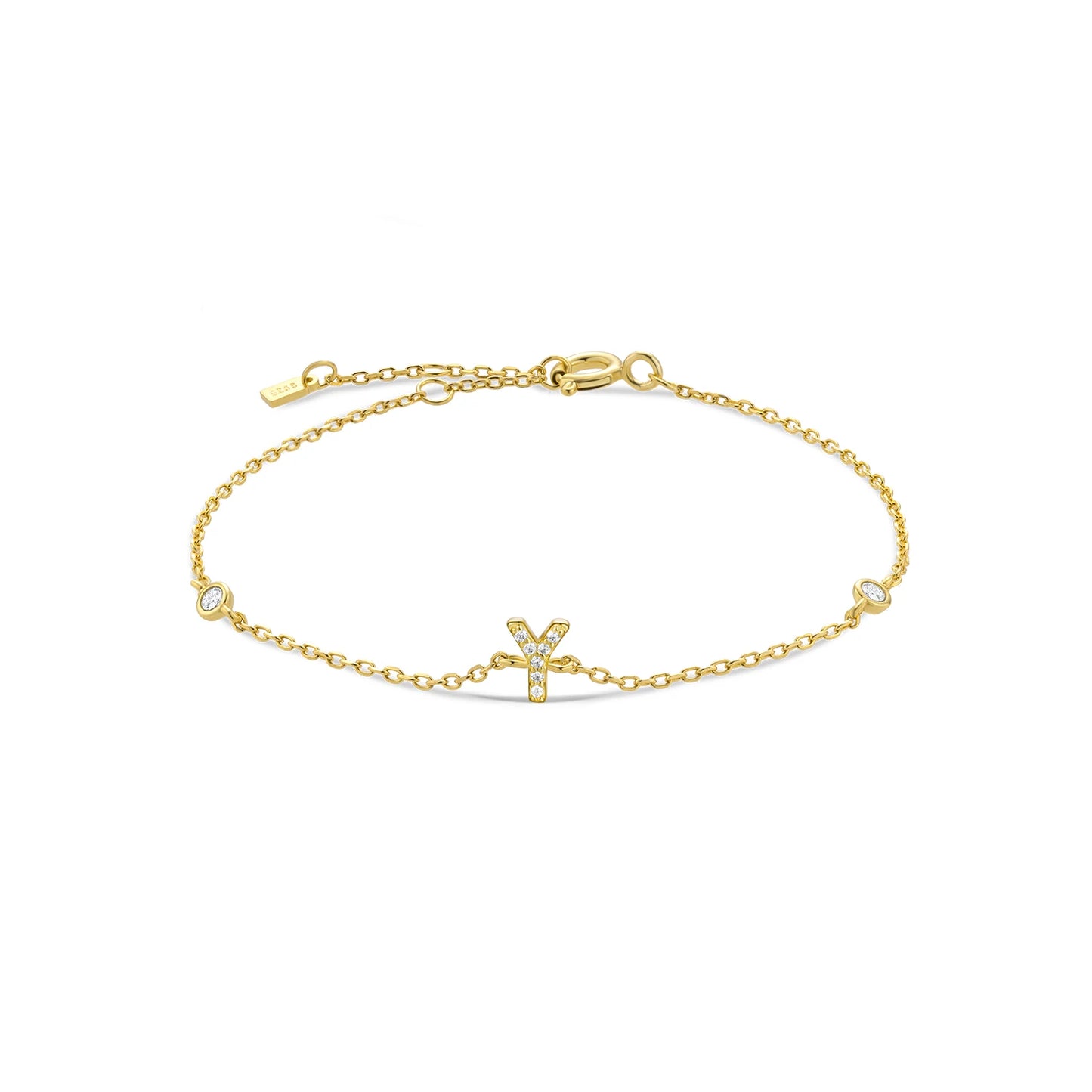 925 Sterling Silver Initial Letter Bracelet Gold CZ Zircon Alphabet Monogram