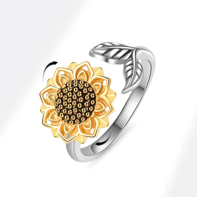 925 Sterling Silver Rotatable Sunflower Ring
