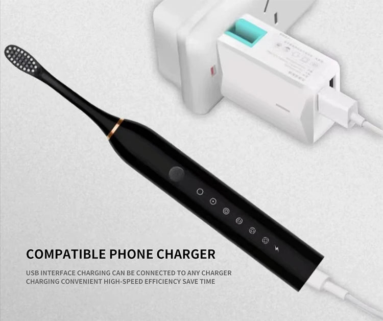 Electric Ultrasonic Toothbrush – 6 Speed USB Rechargeable Waterproof Tooth Cleaner (Couple Set)