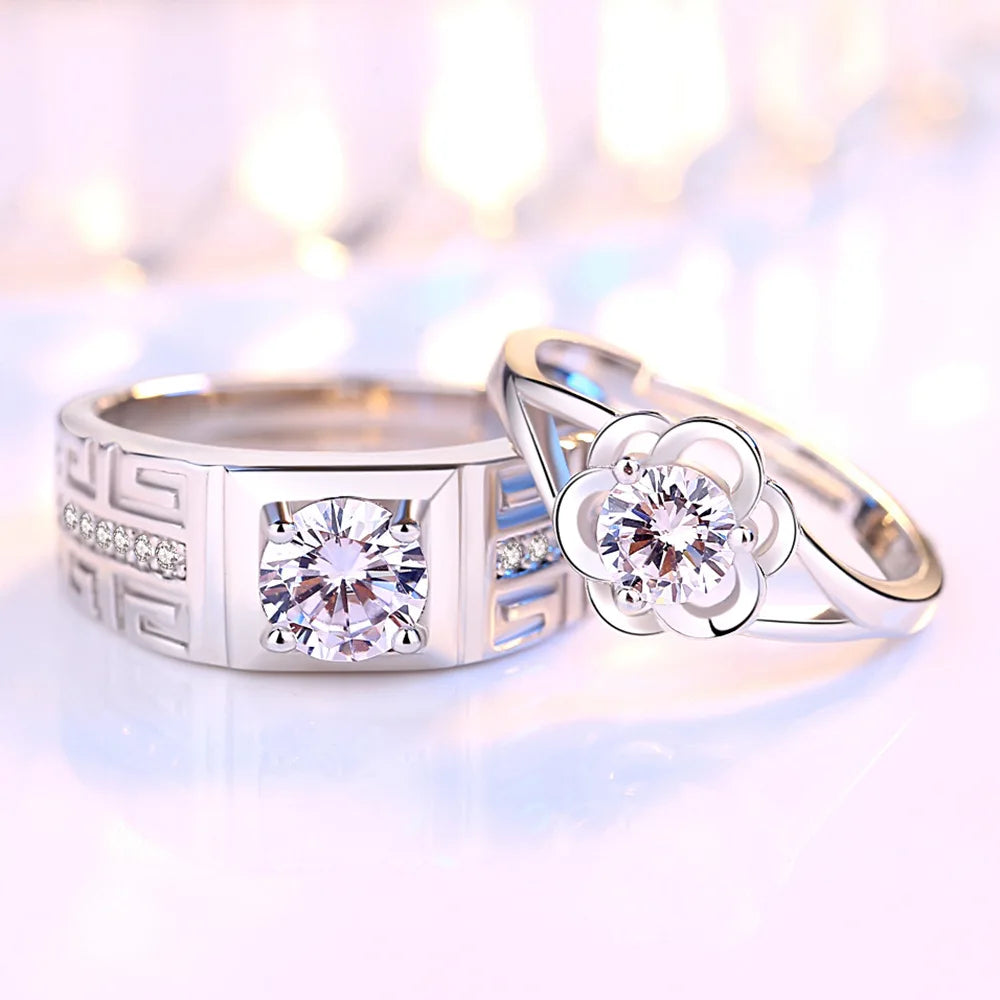 2Pcs 925 Sterling Silver Couples Ring Sets Light Polishing Simple Ring for Woman Man Classic Wedding Fine Jewelry Circle