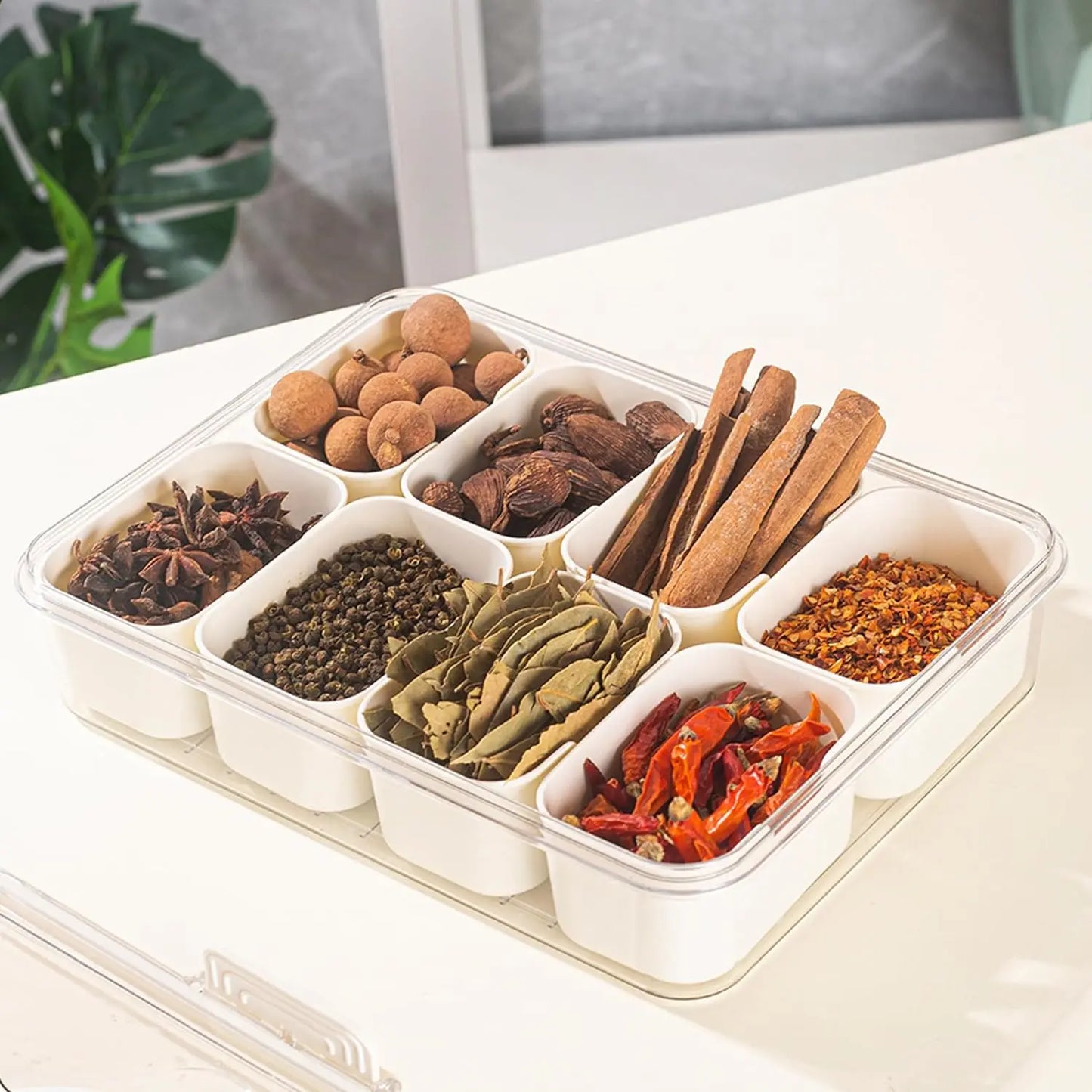 4Grid /8 Grid Snack Box Container, Portable Travel Charcuterie Board with Lid, Refrigerator Food Storage Box, Snack Organizer