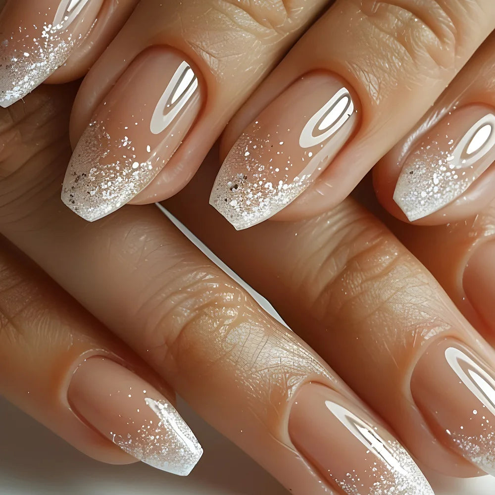 24pcs Simple French Press on Nails Tips Love Stripe Design Short Square False Nails Woman Acrylic Full Cover Nail Art Fake Nail