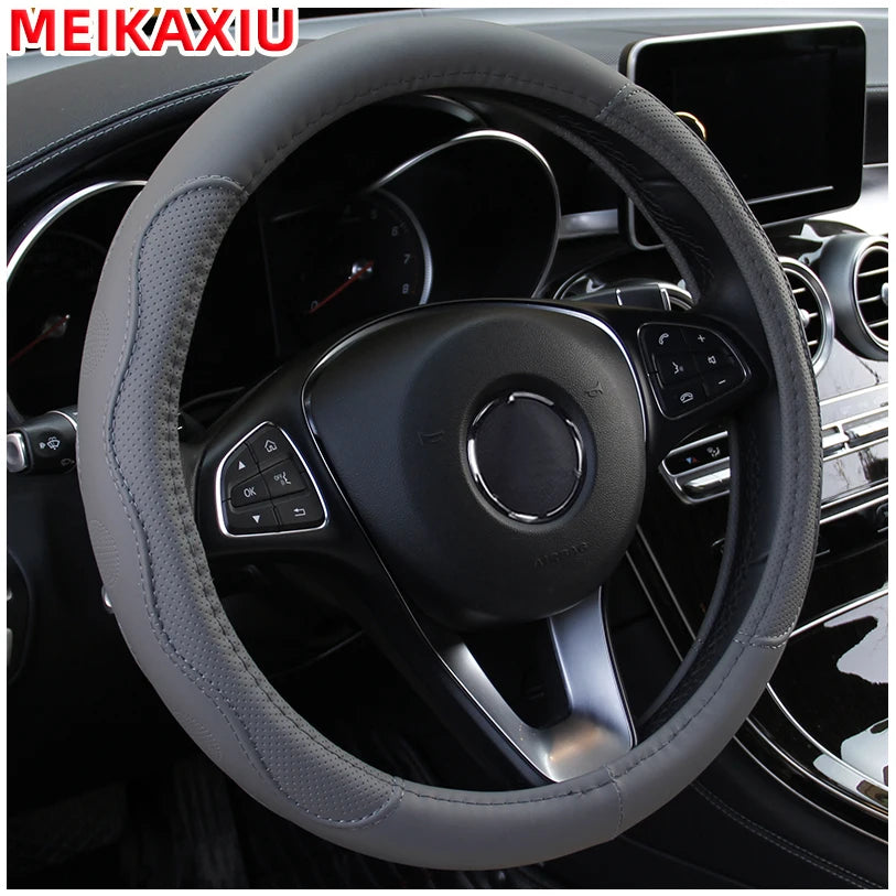 PU Leather Embossed Steering Wheel Cover 14.5–15 Inch