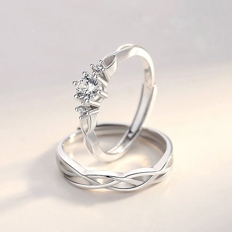 2Pcs 925 Sterling Silver Couples Ring Sets Light Polishing Simple Ring for Woman Man Classic Wedding Fine Jewelry Circle