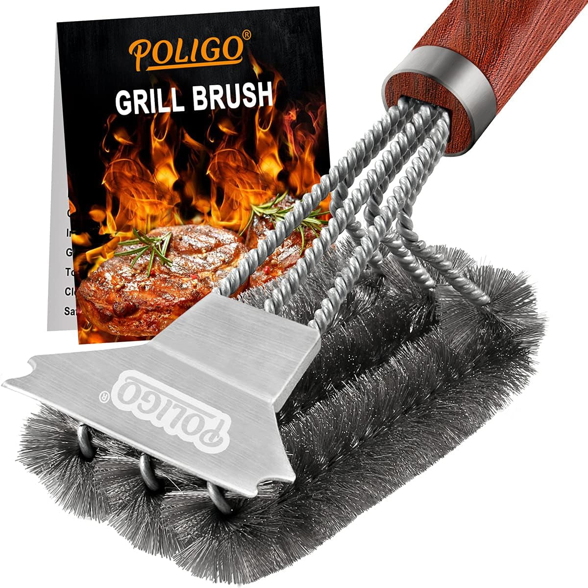 BBQ Brush for Grill Cleaning Safe Grill Brush and Scraper with Deluxe Handle - 18" Grill Cleaner Brush Stainless Steel Bristle Grill Brush for Outdoor Grill Wizard Grate - Ideal Grilling Gifts
