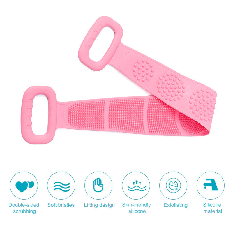 Silicone Bath Towel Rub Body Brush Shower Pull Back Strip Scrubber Exfoliating