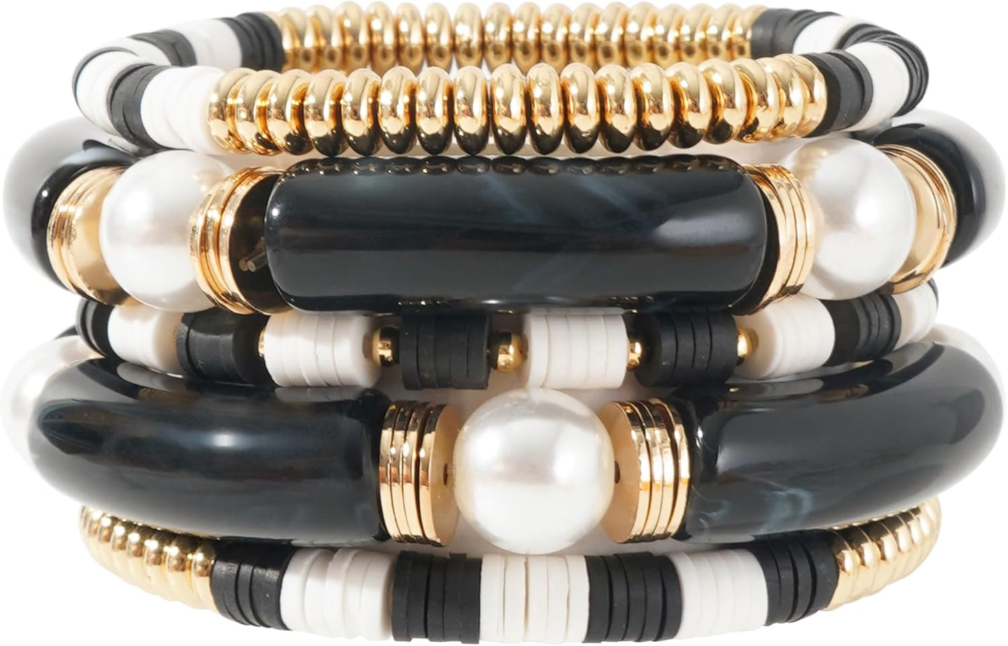 Simple Beaded Gold Plated Bangles Bracelet Chunky Bamboo Tube Curved Stacking Clear Acrylic Colorful Beads Stretchable Gold Plated Bracelets Set for Women