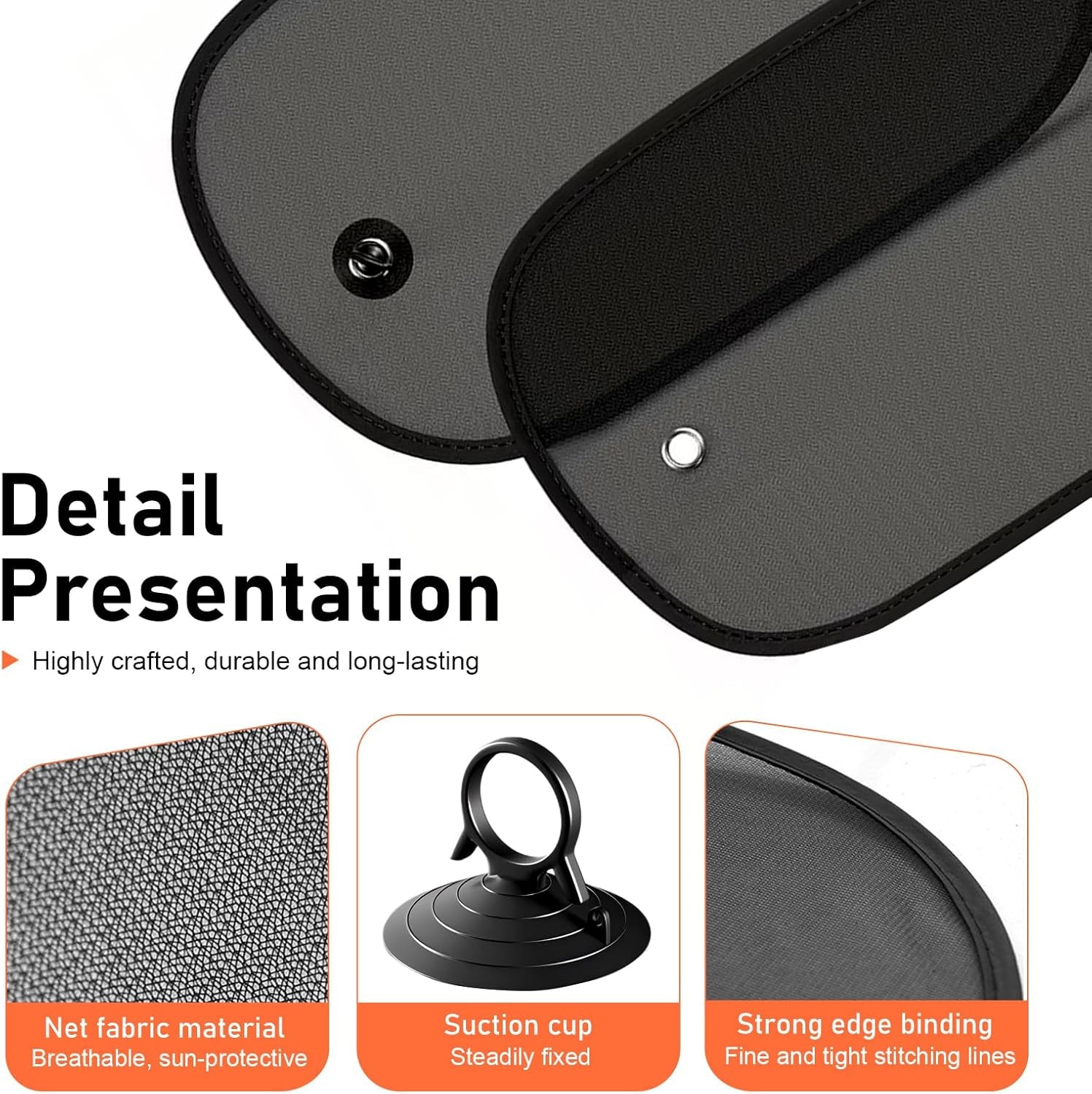 2 Pack Car Window Shades, Universal UV Protection Sunshade for Side Windows, Strong Light Glare Blocking Suction Cup Curtain, Privacy Shield for Baby Sleeping Camping Napping, Fit 98% Most Cars
