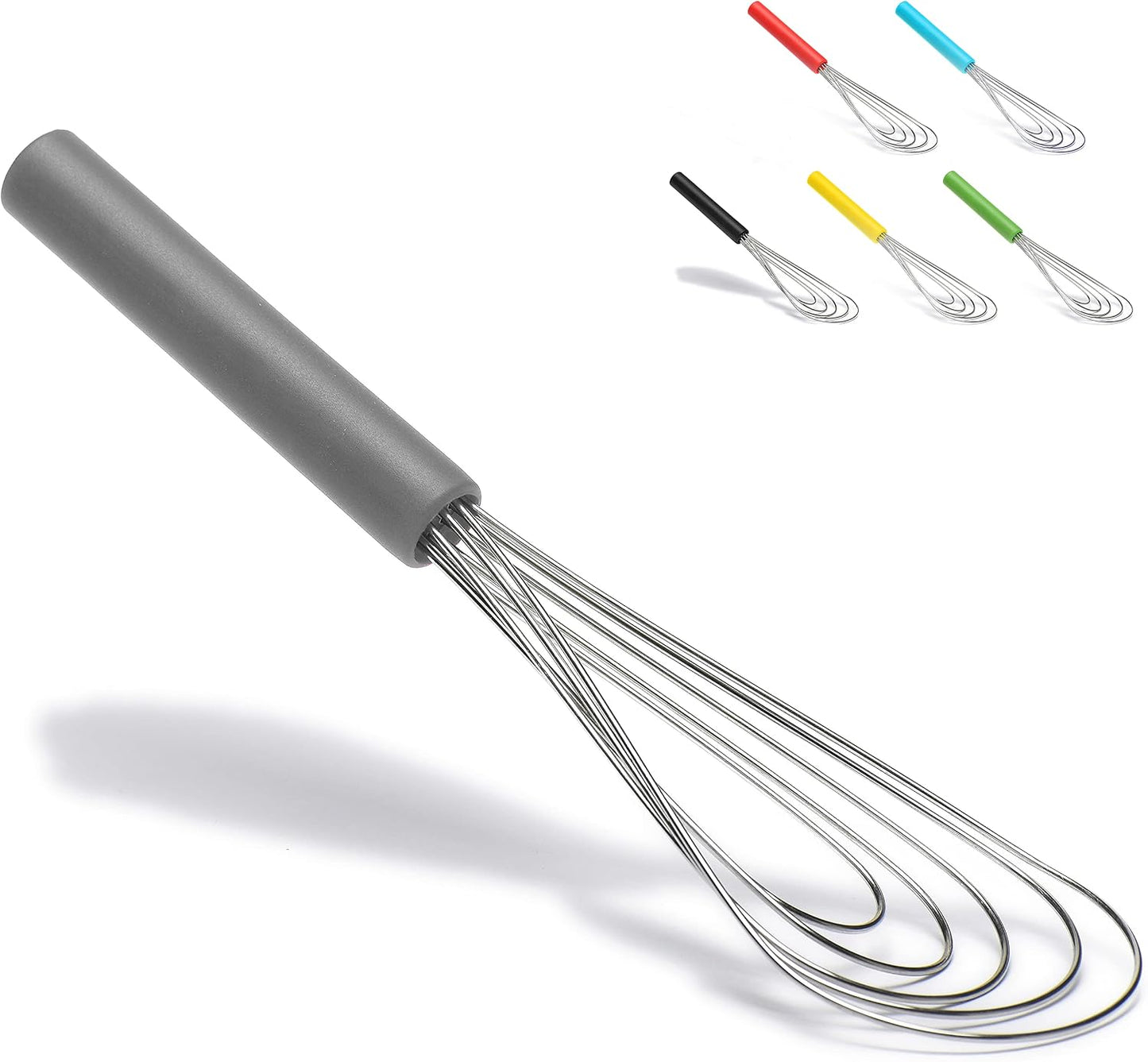 Flat Whisk Silicone Handle Non Slip 10" - 5 Wires Whisk with 10 Heads for Kitchen Cooking Color Red by