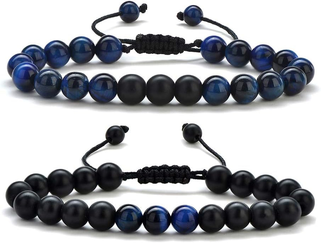 Fathers Day Gift Mens Bracelet - Beaded Natural Stone 8Mm Tiger Eye Matte Agate Lava Rock Bracelets for Men Teen Boys Grandpa Dad Birthday Gifts Jewelry