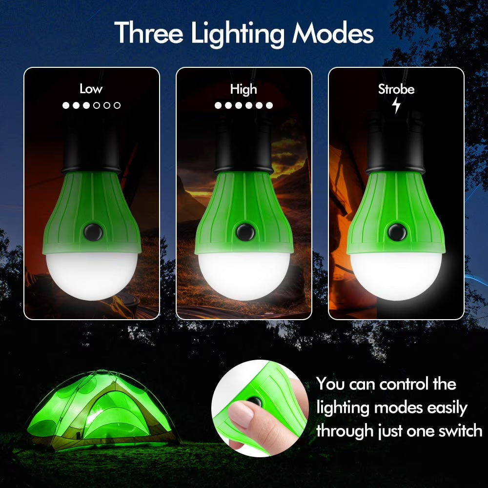 Tent Lamp Portable LED Tent Light 4 Packs Clip Hook Hurricane Emergency Lights LED Camping Light Bulb Camping Tent Lantern Bulb Camping Equipment for Camping Hiking Backpacking Fishing