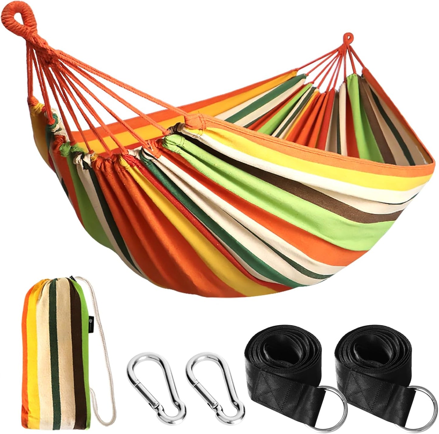 Cotton Hammock Portable Camping Hammocks for Hanging Sturdy Garden Comfortable Fabric Hammock with Tree Straps up to 660Lbs with Travel Bag for Camping Outdoor/Indoor Patio Backyard