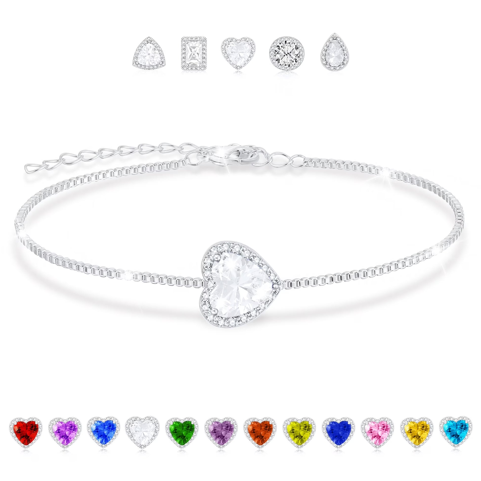 S925 Sterling Silver Plated Love Heart Charm Bracelets for Women Girls April Birthstone Bracelet Birthday Graduation Jewelry Gifts Teen Her Mom Adults Female Wife Kids Age Ideas