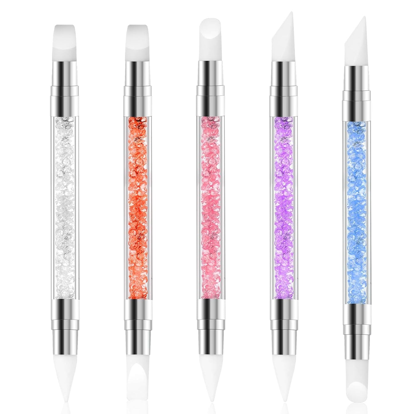 5 Pcs Nail Art Sculpture Pen Dual Tipped Silicone Nail Tools Nail Art Acrylic Pen Silicone Brushes for Resin Nail Art Tools for Design Nail Foil Carving Drawing Effect Shaping Drawing