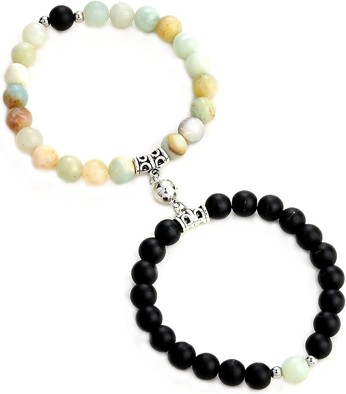 2Pcs Natural Stone Chakra Tiger Eye Beads Bracelet Couples Matching Frosted Stone Bracelet for Women Men Best Friend Lovers Friendship Unisex Jewelry Gift