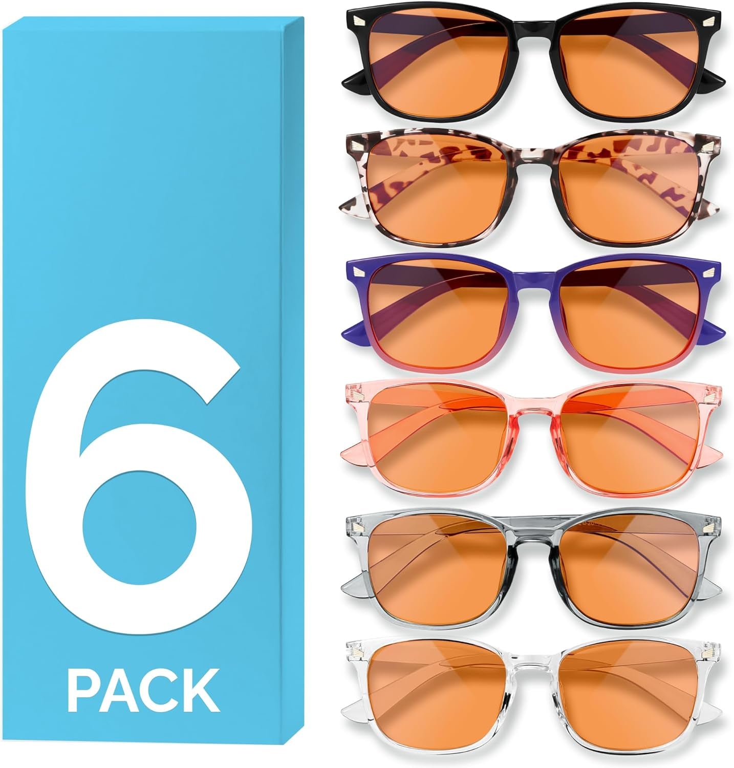 6 Pack Blue Light Blocking Glasses for Women Men – Stylish Computer & Gaming Glasses, Fashion Square Frame Eyewear