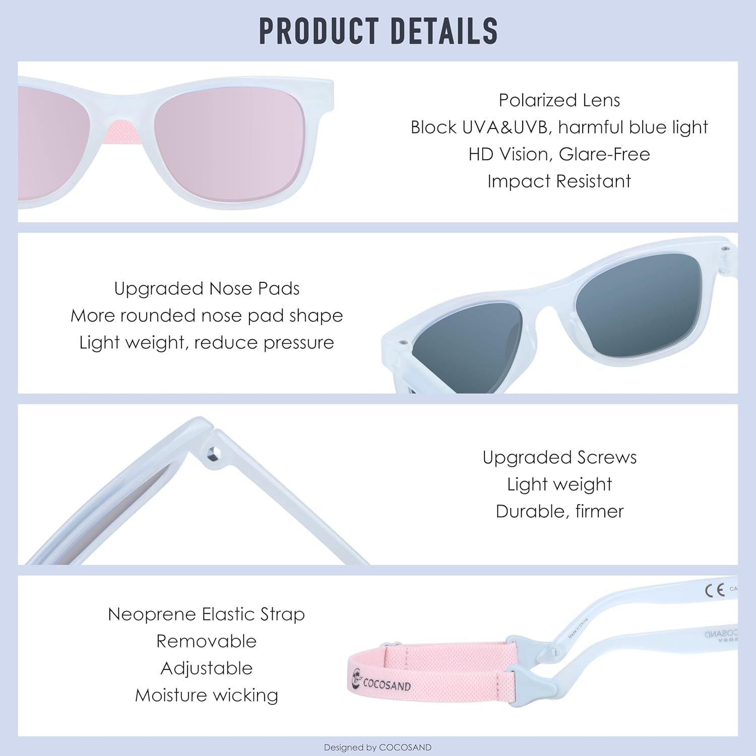 Flexible Baby Sunglasses with Strap Polarized UV Protection for Toddler Infant Newborn Boy Girl Age 0-24 Months