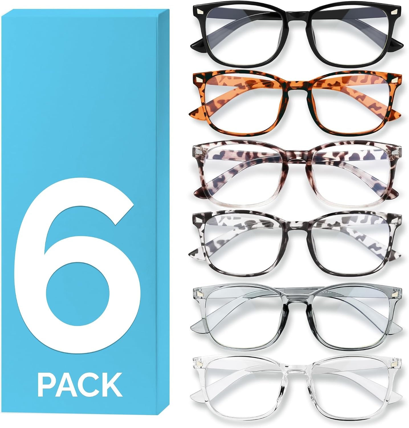 6 Pack Blue Light Blocking Glasses for Women Men – Stylish Computer & Gaming Glasses, Fashion Square Frame Eyewear