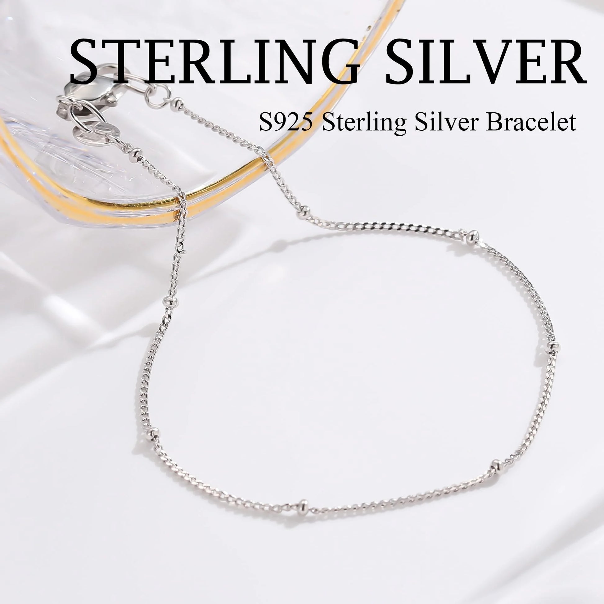 S925 Sterling Silver Bracelet for Women Solid 14K Gold Plated Satellite Bead Chain Bracelets 6.5/7/7.5/8/8.5/9 Inches Trendy Jewelry Valentine'S Day Birthday Gifts for Women