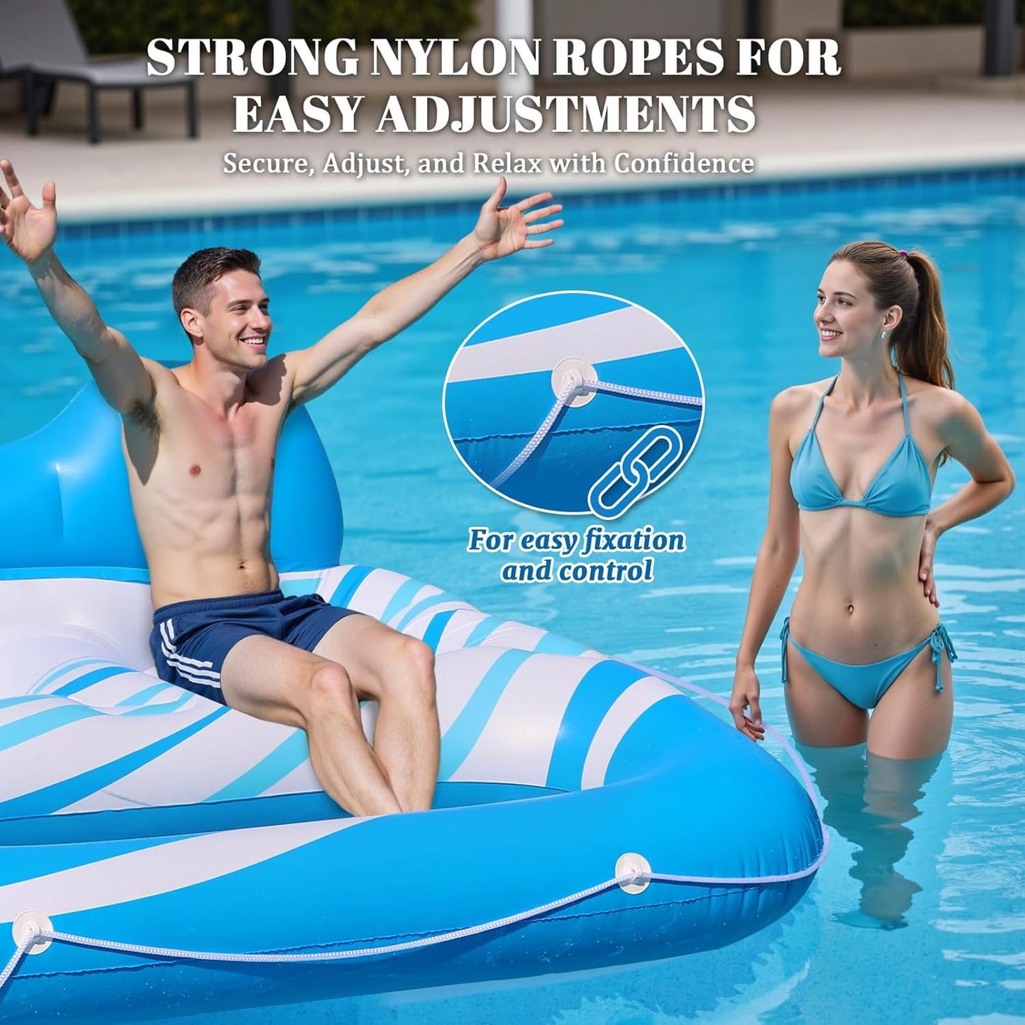 Pool Float for Adults – Extra Large Inflatable Tanning Pool Float with Backrest, Footrest & 2 Cup Holders, Heavy Duty Float Lounger for Pool, Lake, River
