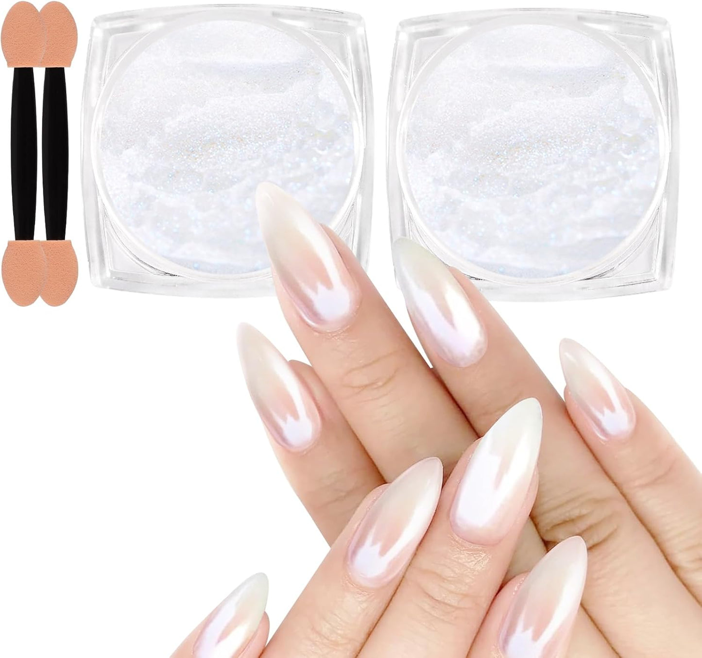 White Pearl Chrome Nail Powder, Iridescent Aurora Powder Metallic Mirror Effect Glitter Powder Pearlescent Ice Transparent Mermaid Pigment Pearl Glitter Dust Kit for Nail Art Decoration